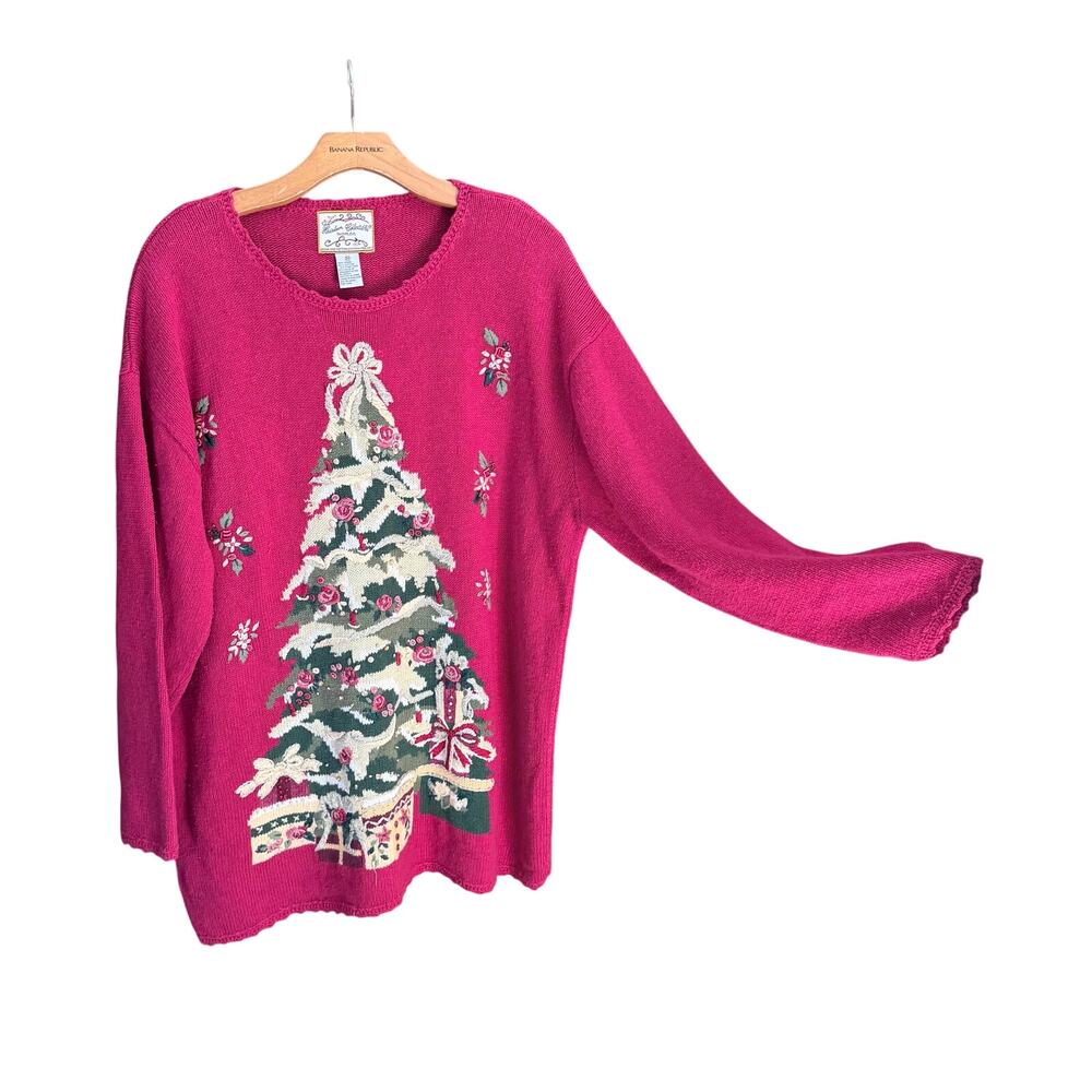 Vintage 2001 cotton ramie Christmas tree holiday sweater plus size 2X Hong Kong